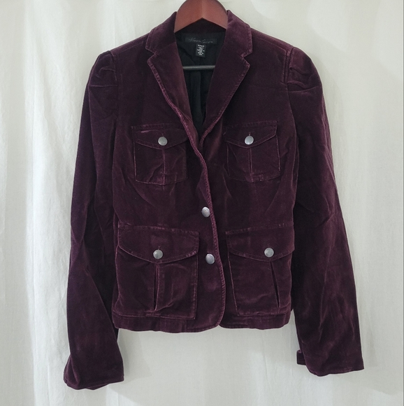 Kenneth Cole New York Jackets & Blazers - Kenneth Cole Dark Purple Velvet Buttoned Blazer W/ Functional Pockets Size M